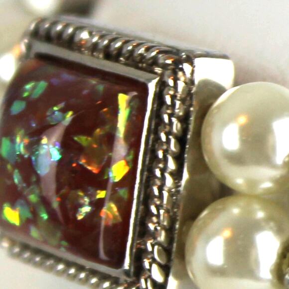 Aurora Borealis & Faux Pearls Stretch Bracelet - Picture 7 of 7